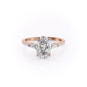 The Pave Liv Set  With A 2 Carat Oval 14K Rose Gold Moissanite