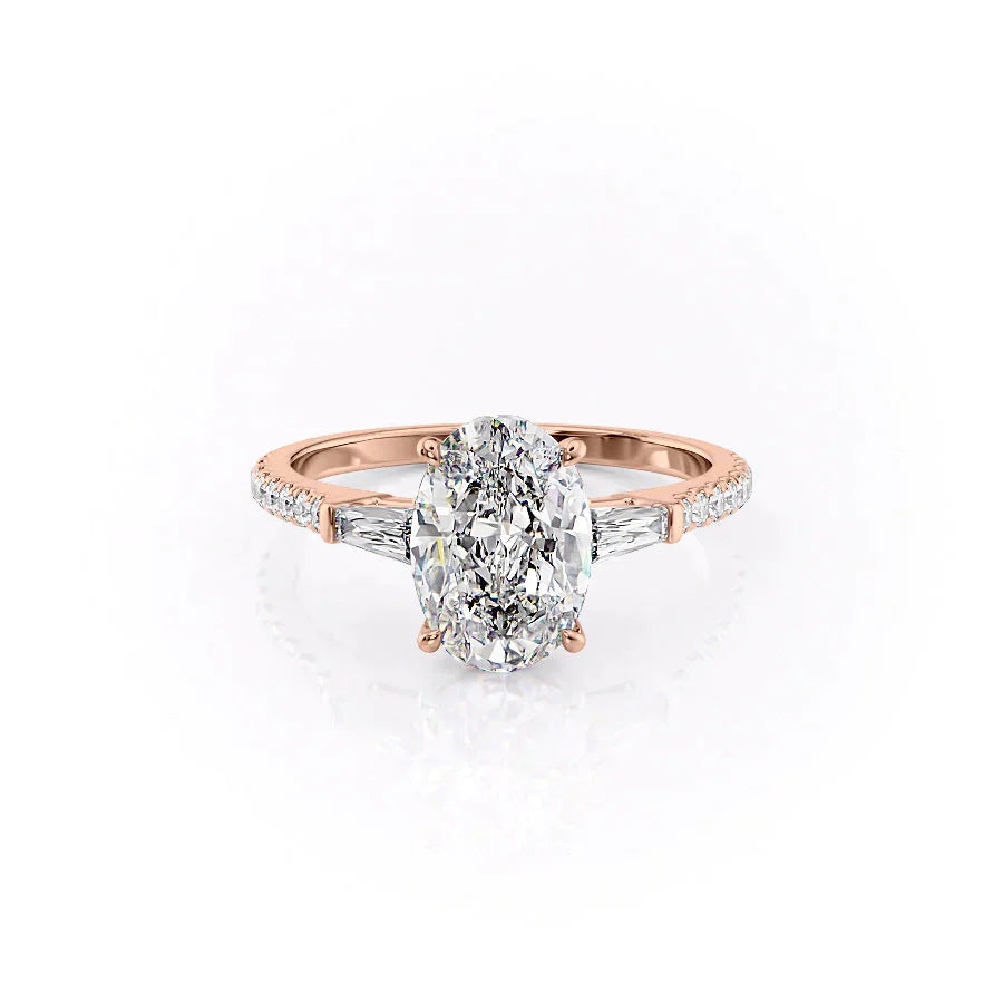 The Liv Set With A 2.5 Carat Oval 14K Rose Gold Lab Diamond