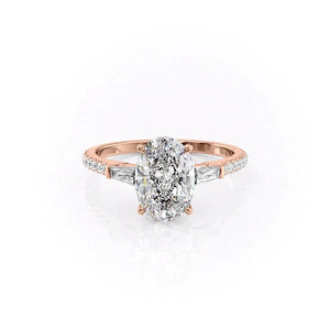 The Pave Liv Set  With A 3 Carat Oval 14K Rose Gold Moissanite