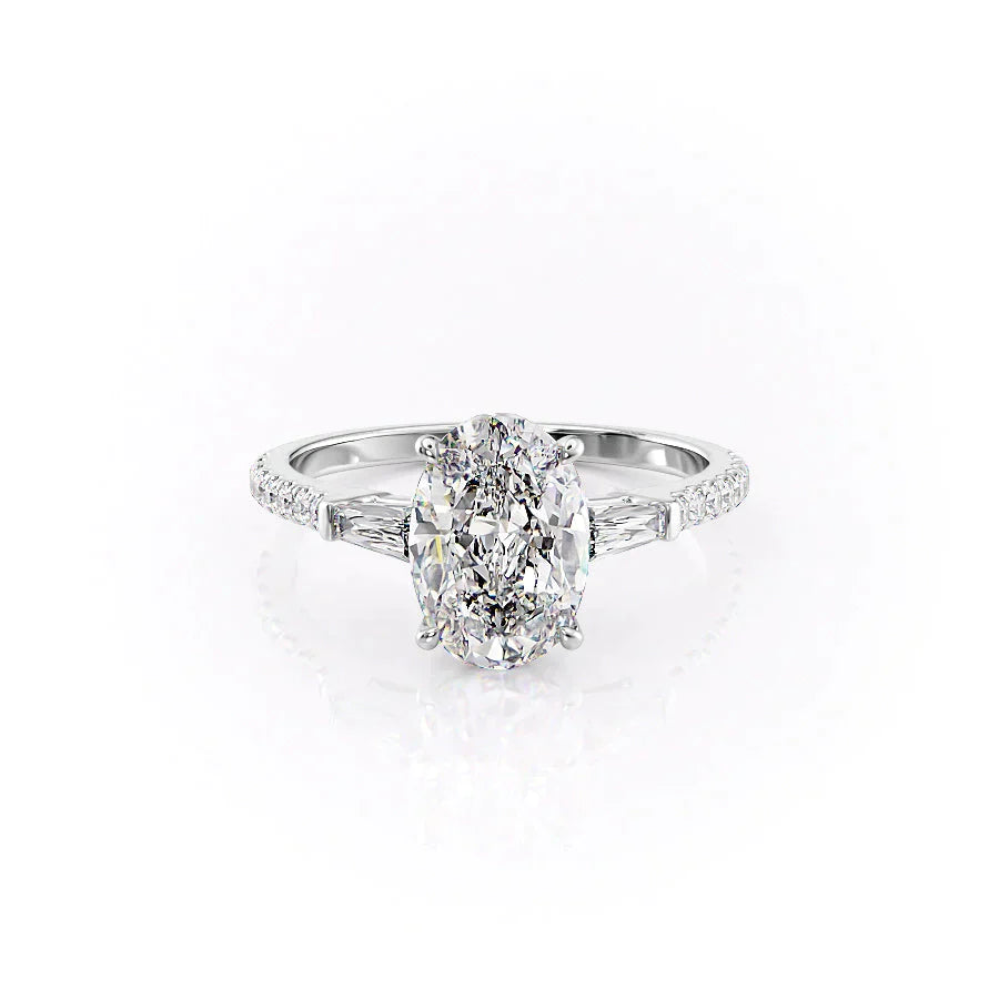 The Liv Set  With A 3 Carat Oval 14K White Gold Moissanite