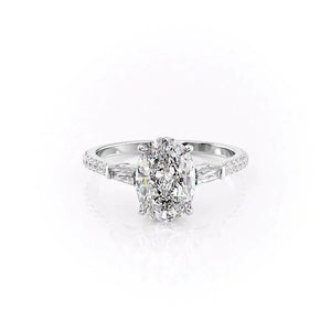 The Pave Liv Set  With A 3 Carat Oval 14K White Gold Moissanite
