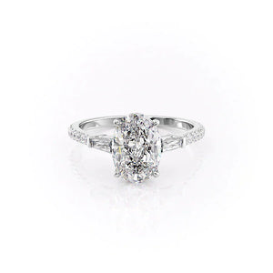 The Liv Set  With A 3.5 Carat Oval 14K White Gold Moissanite