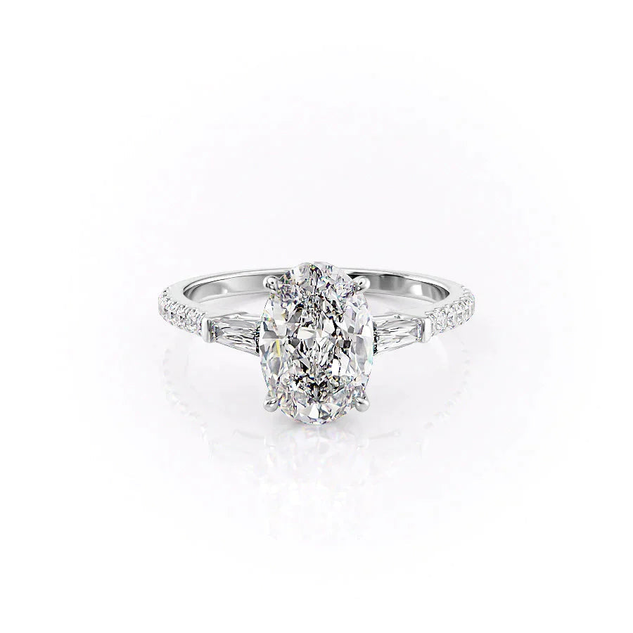 The Pave Liv Set With A 2.5 Carat Oval 18K White Gold Lab Diamond