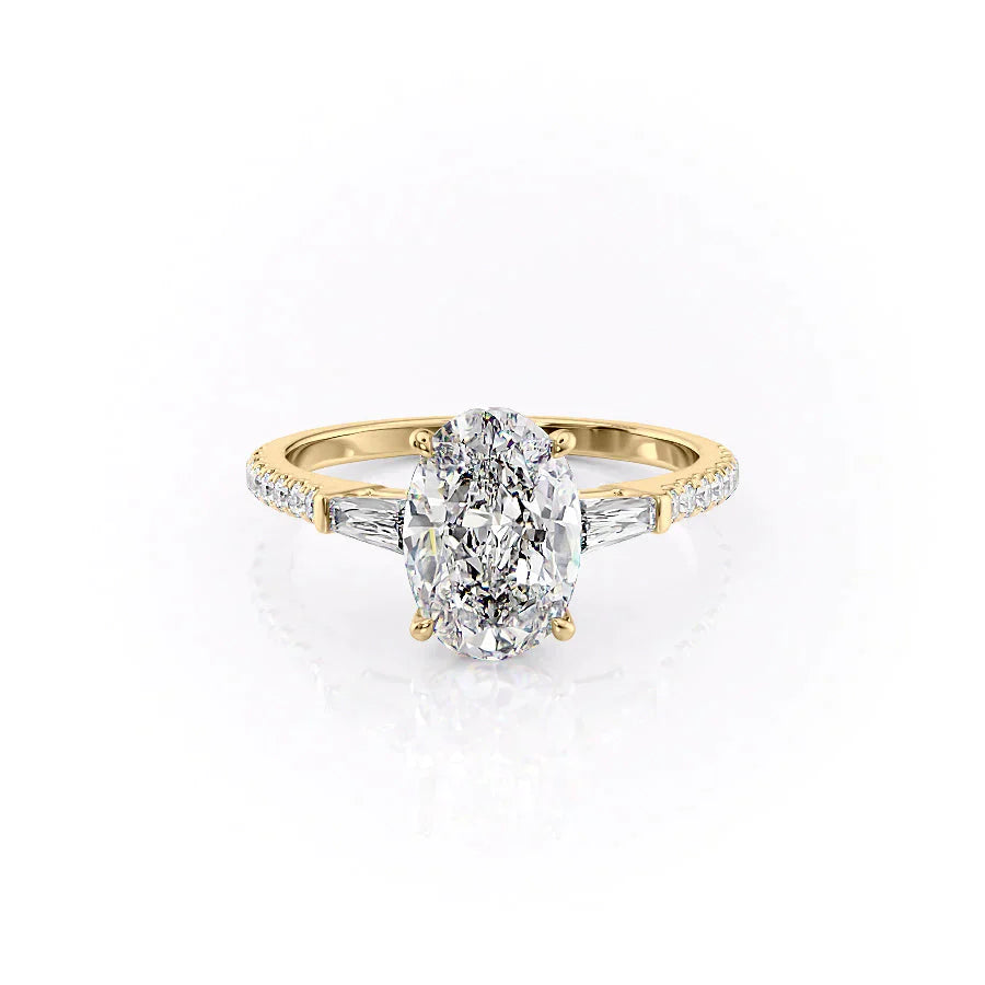 The Liv Set  With A 2 Carat Oval 18K Yellow Gold Moissanite