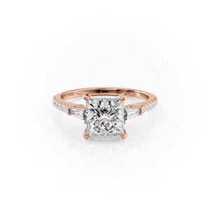 The Liv Set  With A 3 Carat Princess 14K Rose Gold Moissanite