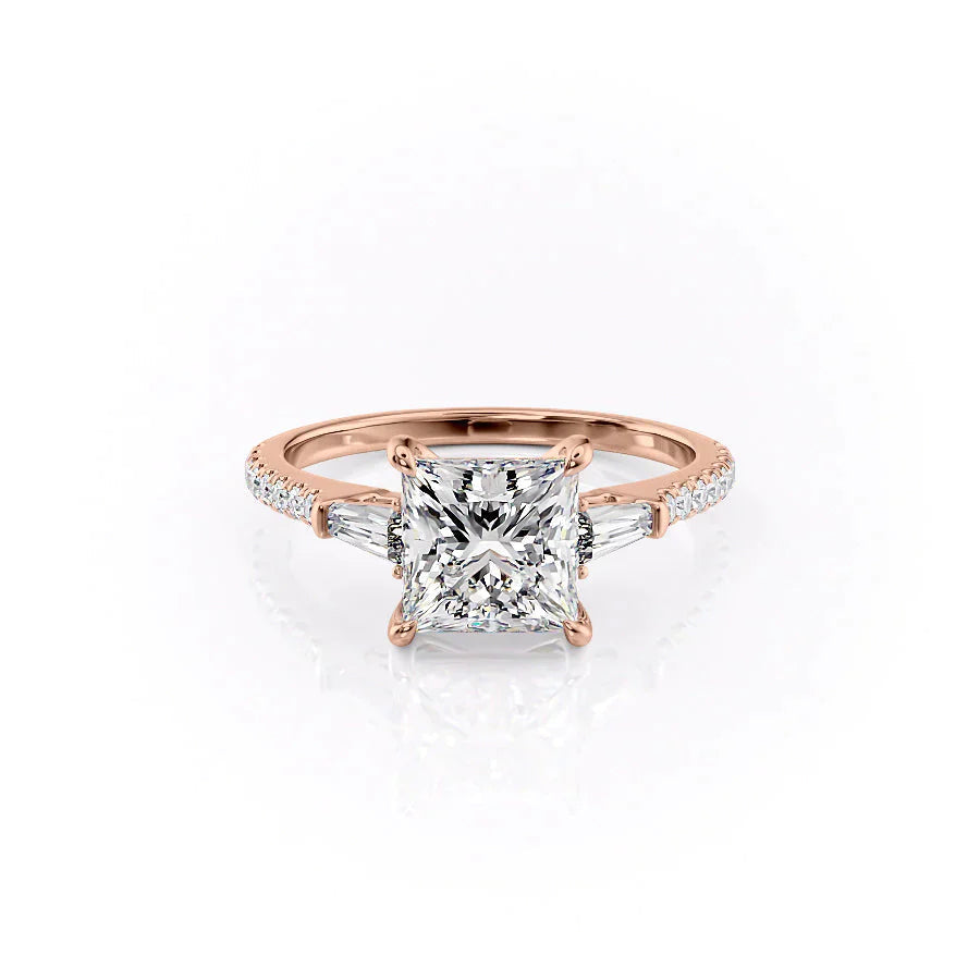 The Pave Liv Set  With A 3.5 Carat Princess 18K Rose Gold Moissanite