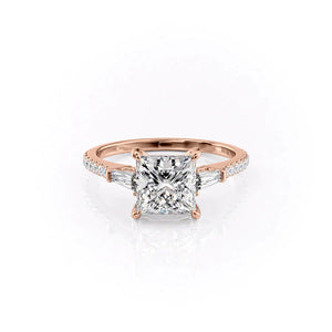 The Pave Liv Set  With A 3.5 Carat Princess 18K Rose Gold Moissanite