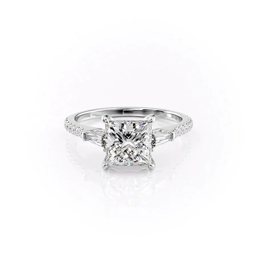 The Liv Set  With A 2.5 Carat Princess 18K White Gold Moissanite