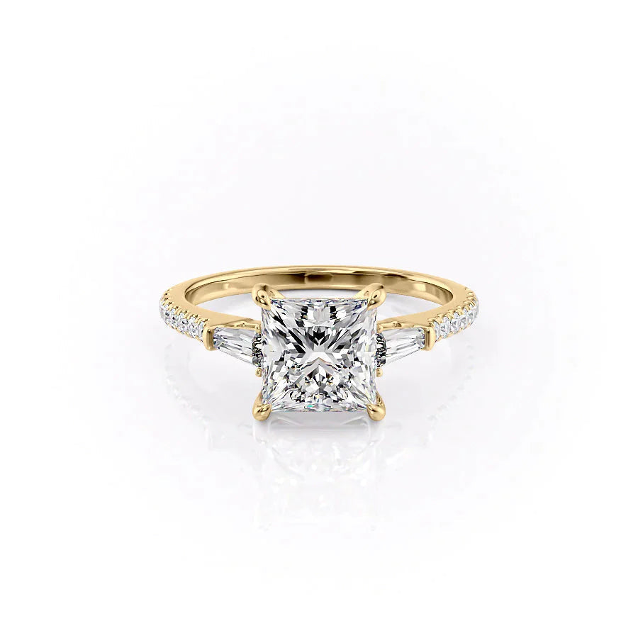 The Pave Liv Set  With A 5 Carat Princess 14K Yellow Gold Moissanite