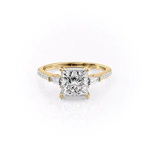 The Liv Set  With A 2 Carat Princess 14K Yellow Gold Moissanite