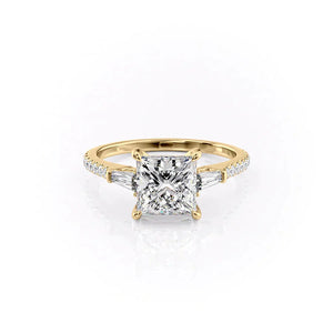 The Pave Liv Set  With A 4 Carat Princess 14K Yellow Gold Moissanite