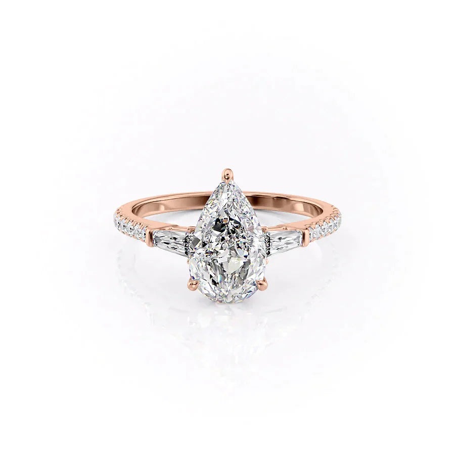 The Liv Set  With A 4 Carat Pear 14K Rose Gold Moissanite