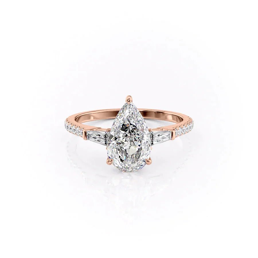 The Pave Liv Set  With A 2.5 Carat Pear 14K Rose Gold Moissanite