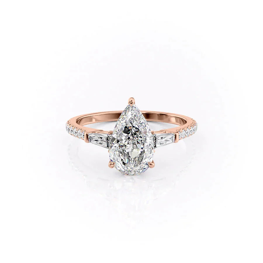 The Pave Liv Set  With A 4.5 Carat Pear 14K Rose Gold Moissanite