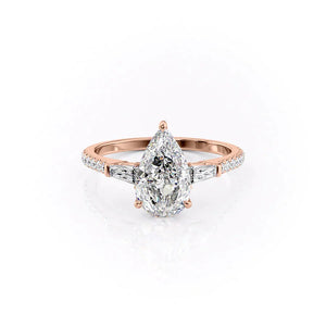 The Pave Liv Set With A 1 Carat Pear 14K Rose Gold Lab Diamond