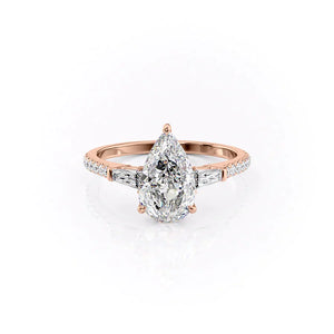 The Liv Set  With A 3 Carat Pear 14K Rose Gold Moissanite
