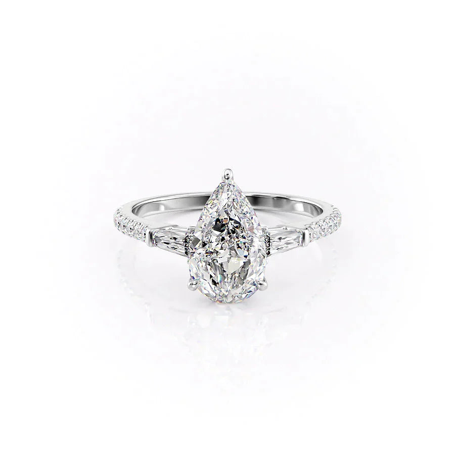 The Liv Set  With A 5 Carat Pear 14K White Gold Moissanite