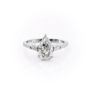 The Pave Liv Set  With A 1.5 Carat Pear 18K White Gold Moissanite