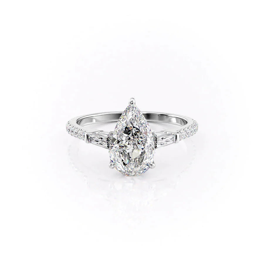 The Pave Liv Set With A 3 Carat Pear 18K White Gold Lab Diamond