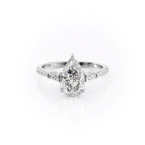 The Liv Set  With A 1 Carat Pear 18K White Gold Moissanite