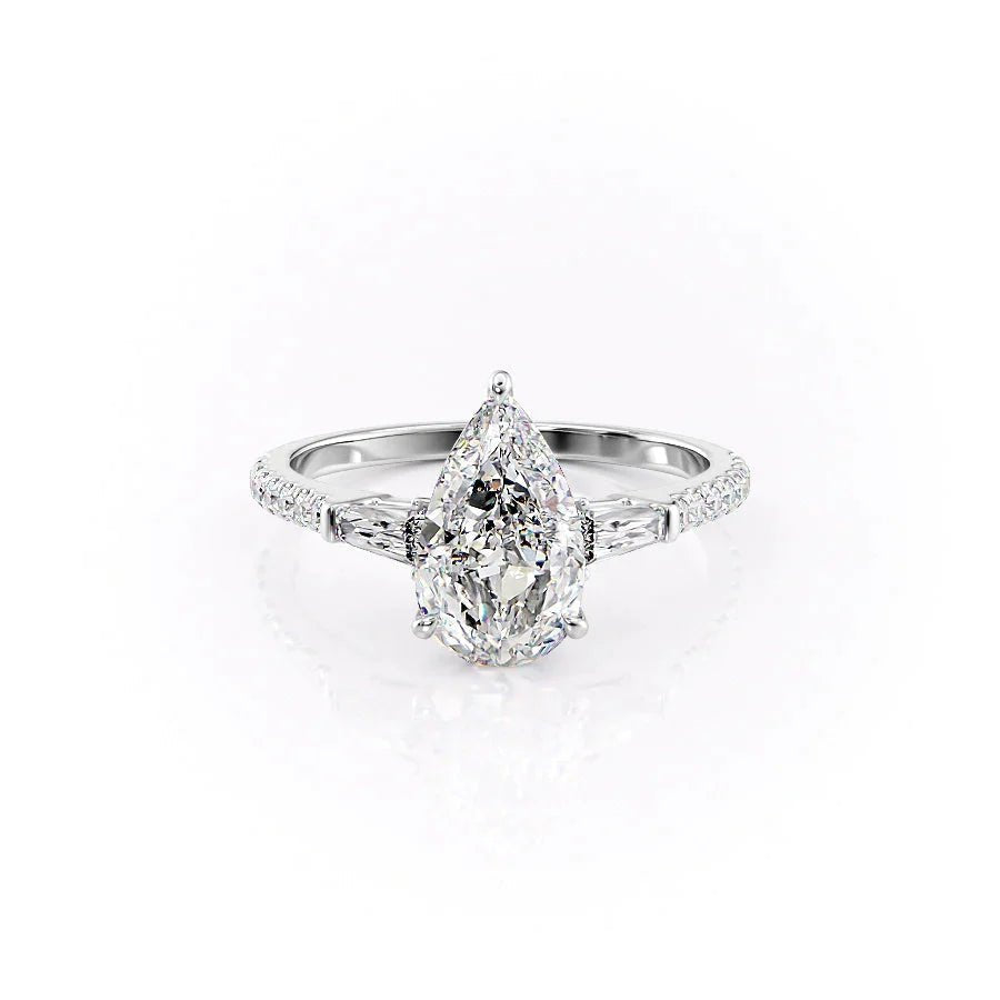 The Pave Liv Set  With A 2 Carat Pear 14K White Gold Moissanite