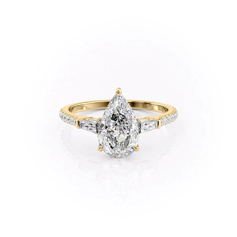 The Pave Liv Set With A 3 Carat Pear 14K Yellow Gold Lab Diamond