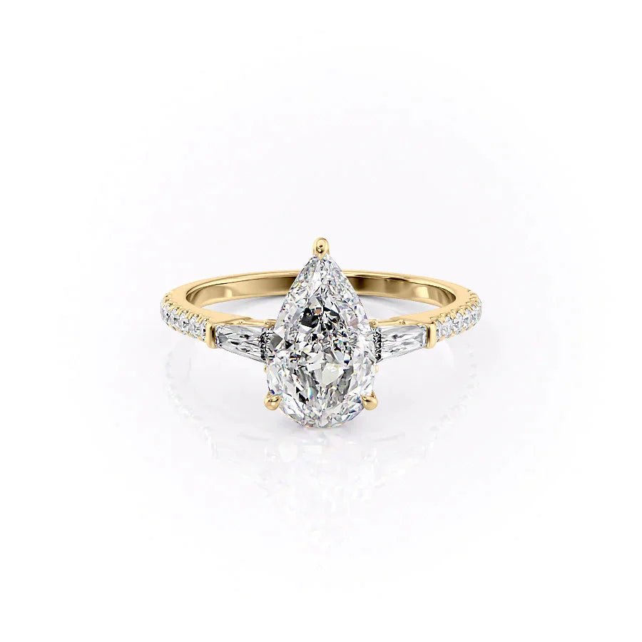 The Pave Liv Set  With A 2 Carat Pear 14K Yellow Gold Moissanite