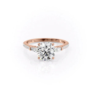 The Pave Liv Set  With A 3.5 Carat Round 14K Rose Gold Moissanite