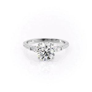 The Liv Set  With A 4.5 Carat Round 14K White Gold Moissanite