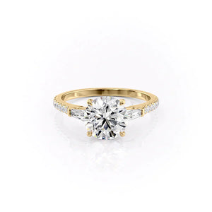 The Liv Set  With A 4.5 Carat Round 18K Yellow Gold Moissanite