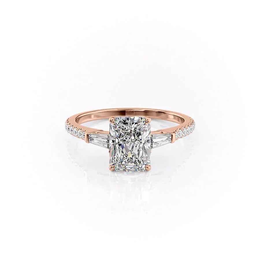The Liv Set  With A 3.5 Carat Radiant 14K Rose Gold Moissanite