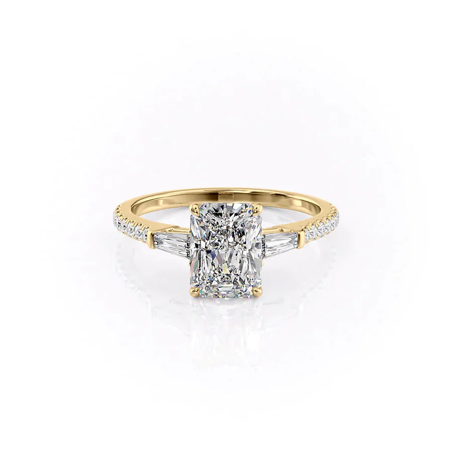 The Liv Set  With A 2.5 Carat Radiant 18K Yellow Gold Moissanite