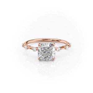 The Penelope Set Hidden Halo  With A 3.5 Carat Cushion 14K Rose Gold Moissanite