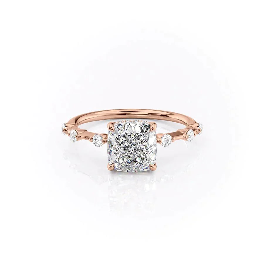 The Penelope Set With A 1 Carat Cushion 14K Rose Gold Lab Diamond