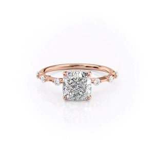 The Penelope Set With A 1 Carat Cushion 14K Rose Gold Lab Diamond