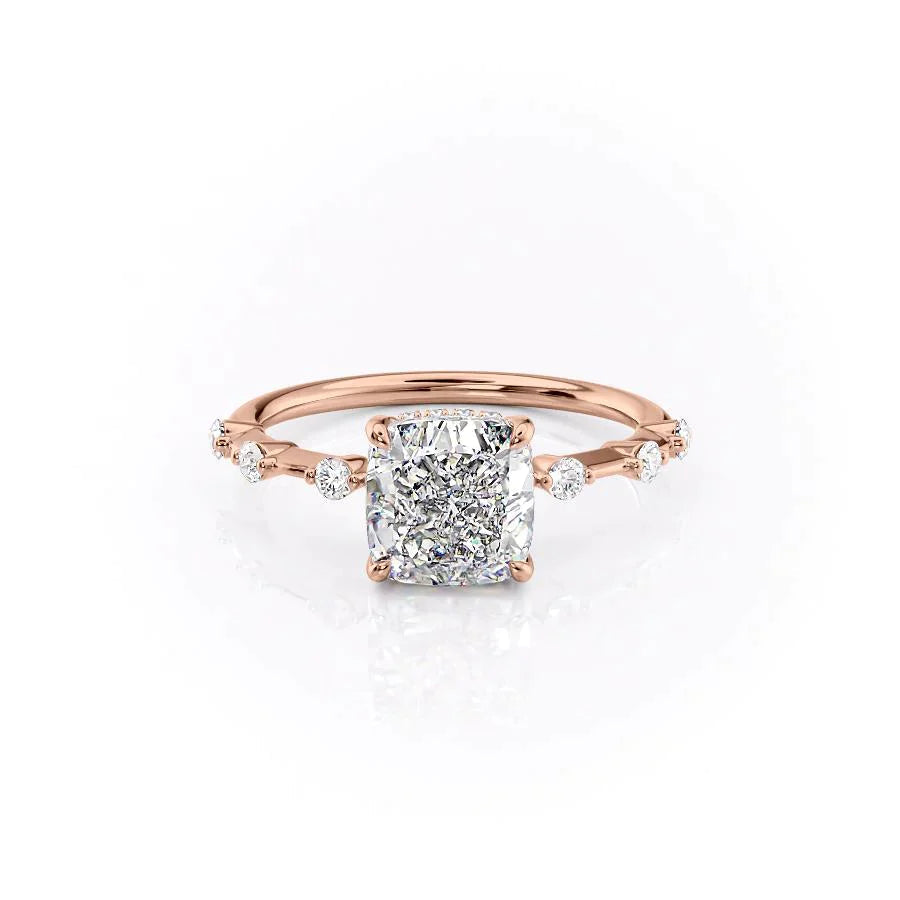 The Penelope Set Hidden Halo  With A 4.5 Carat Cushion 14K Rose Gold Moissanite