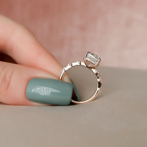 The Penelope Set With A 1 Carat Cushion 14K Rose Gold Lab Diamond