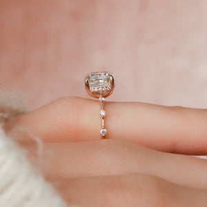 The Penelope Set Hidden Halo  With A 5 Carat Cushion 14K Rose Gold Moissanite