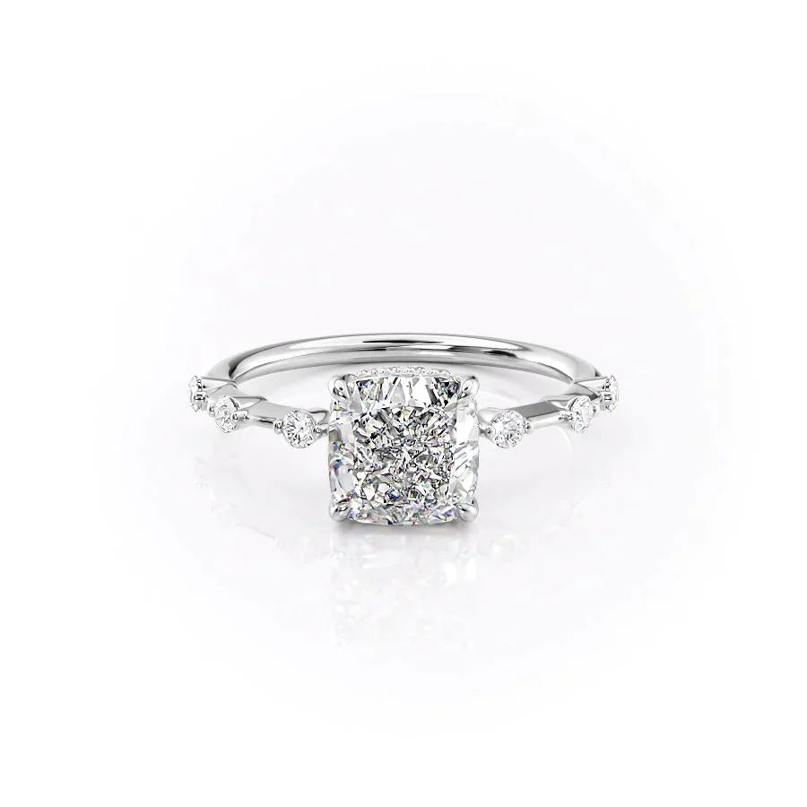 The Penelope Set With A 1 Carat Cushion 18K White Gold Lab Diamond