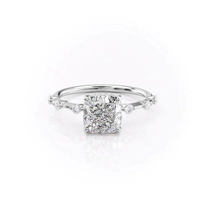 The Penelope Set With A 1 Carat Cushion 18K White Gold Lab Diamond