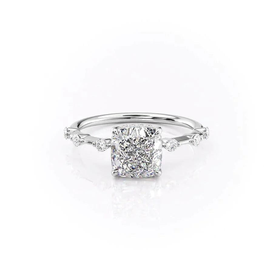The Hidden Halo Penelope Set With A 1 Carat Cushion 14K White Gold Lab Diamond