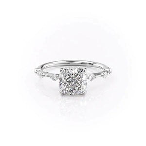 The Penelope Set Hidden Halo  With A 2.5 Carat Cushion 14K White Gold Moissanite