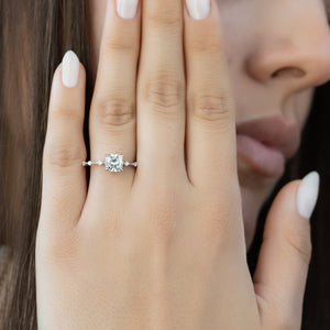 The Penelope Set With A 1 Carat Cushion 14K White Gold Lab Diamond