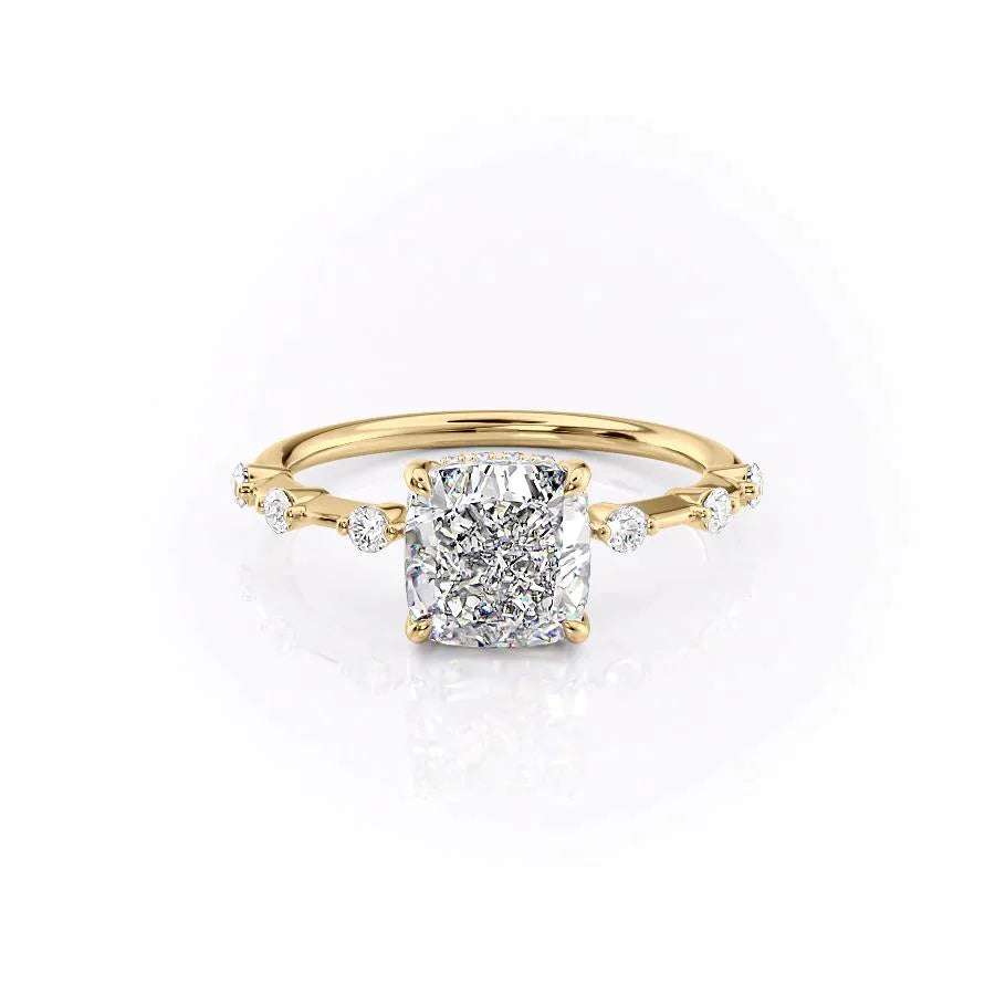 The Hidden Halo Penelope Set With A 1 Carat Cushion 18K Yellow Gold Lab Diamond