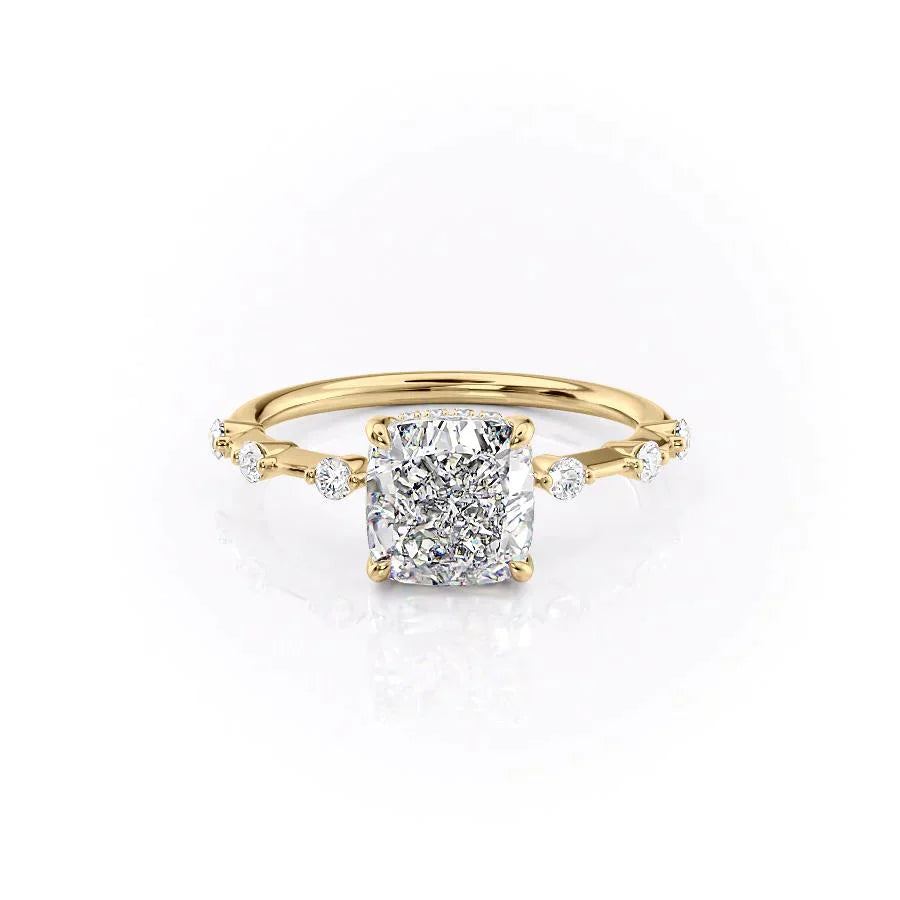 The Penelope Set With A 1 Carat Cushion 18K Yellow Gold Lab Diamond