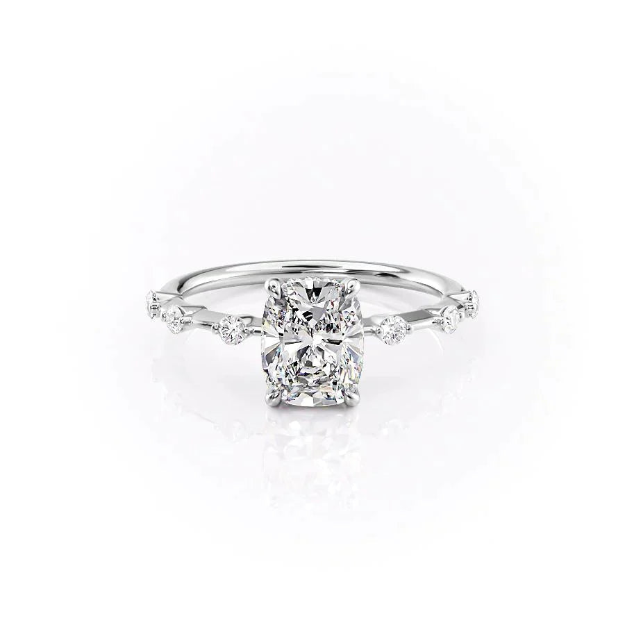 The Hidden Halo Penelope Set With A 1.5 Carat E. Cushion 18K White Gold Lab Diamond