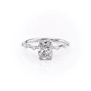 The Penelope Set Hidden Halo  With A 3 Carat E. Cushion 18K White Gold Moissanite
