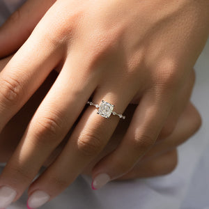The Penelope Set Hidden Halo  With A 3.5 Carat E. Cushion 14K White Gold Moissanite