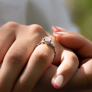 The Penelope Set Hidden Halo  With A 2 Carat E. Cushion 14K White Gold Moissanite