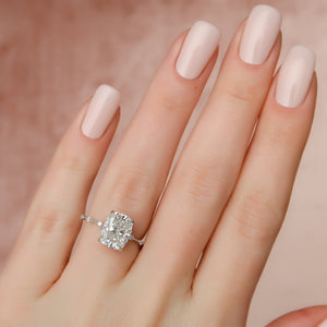 The Penelope Set Hidden Halo  With A 2.5 Carat E. Cushion 14K White Gold Moissanite